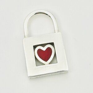 Tiffany & Co Heart Padlock Charm Or Pendant in Red Enamel and Sterling Silver
